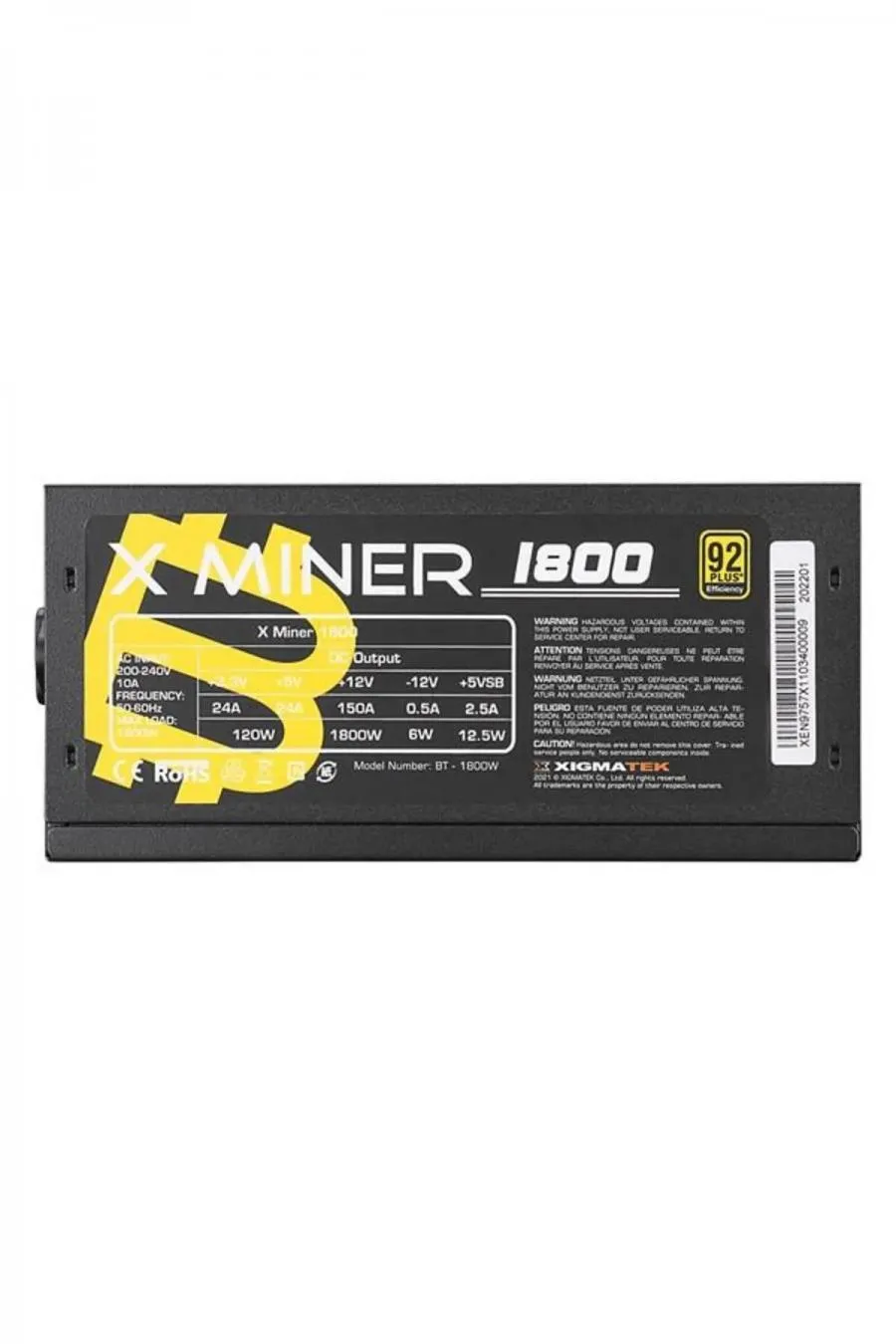 Power Supply Xıgmatek 1800w 92 Mıner Bt-1800w En9757 X 14cm Fanlı Mınıng