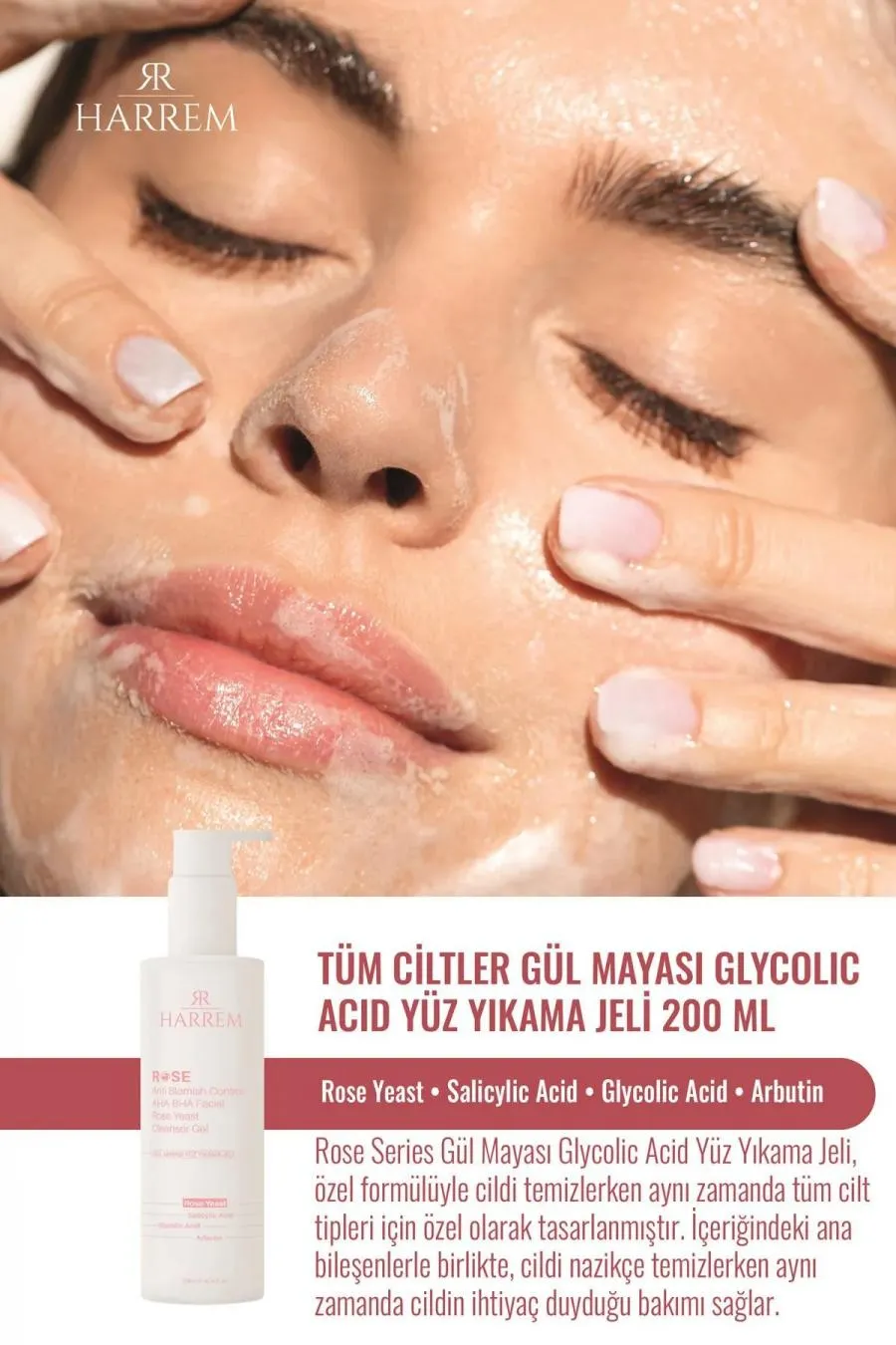 Rose Series Tüm Ciltler Gül Mayası Glycolic Acid Hassas Yüz Yıkama Jeli 200 Ml