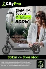 CityPro CP-915 500W Ön Arka Süspansiyon 10” Patlamaz Tekerlekli Elektrikli Scooter - siyah