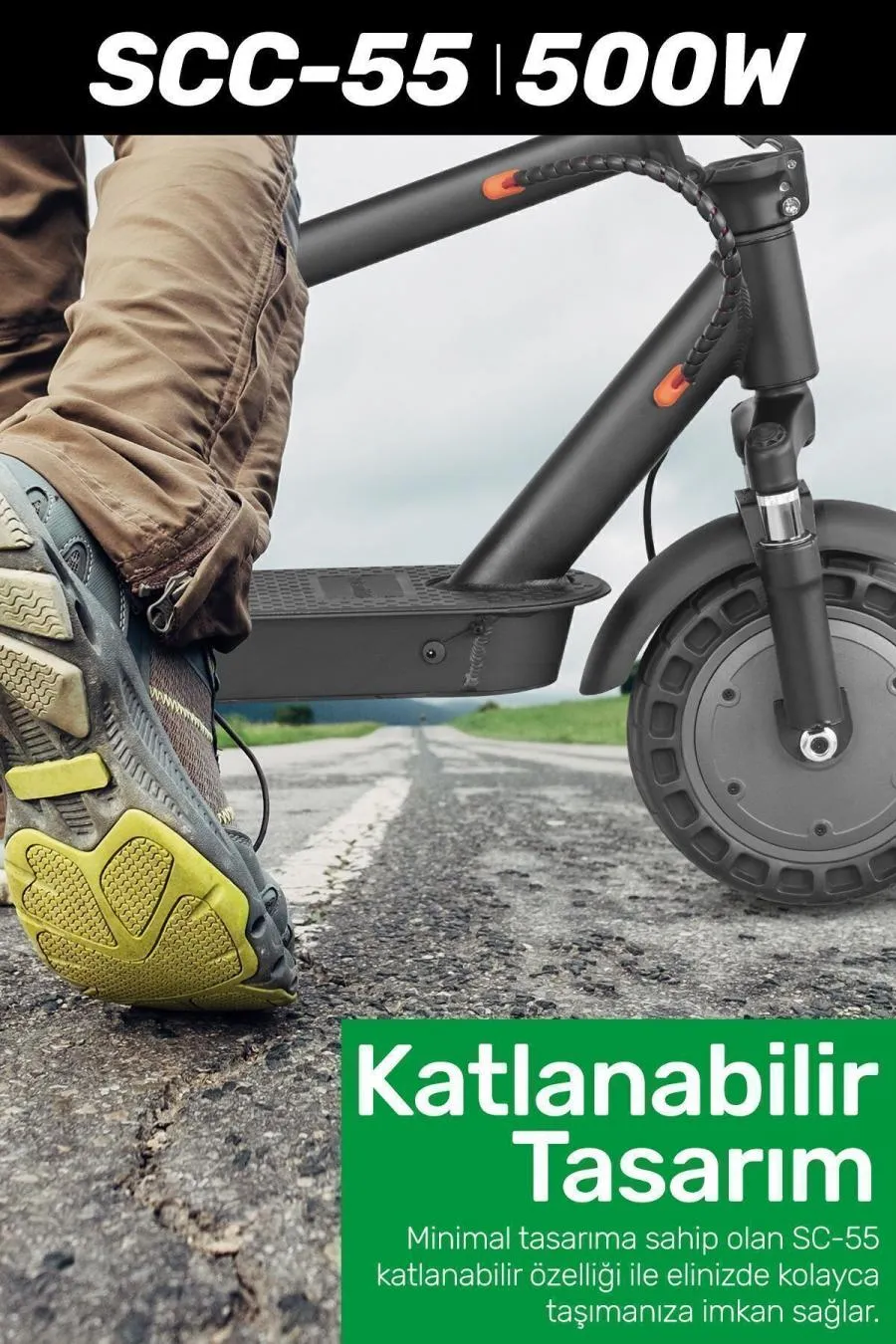 SC55 500W Ön Ve Arka Çift Süspansiyonlu Katlanabilir Elektrikli Scooter - siyah