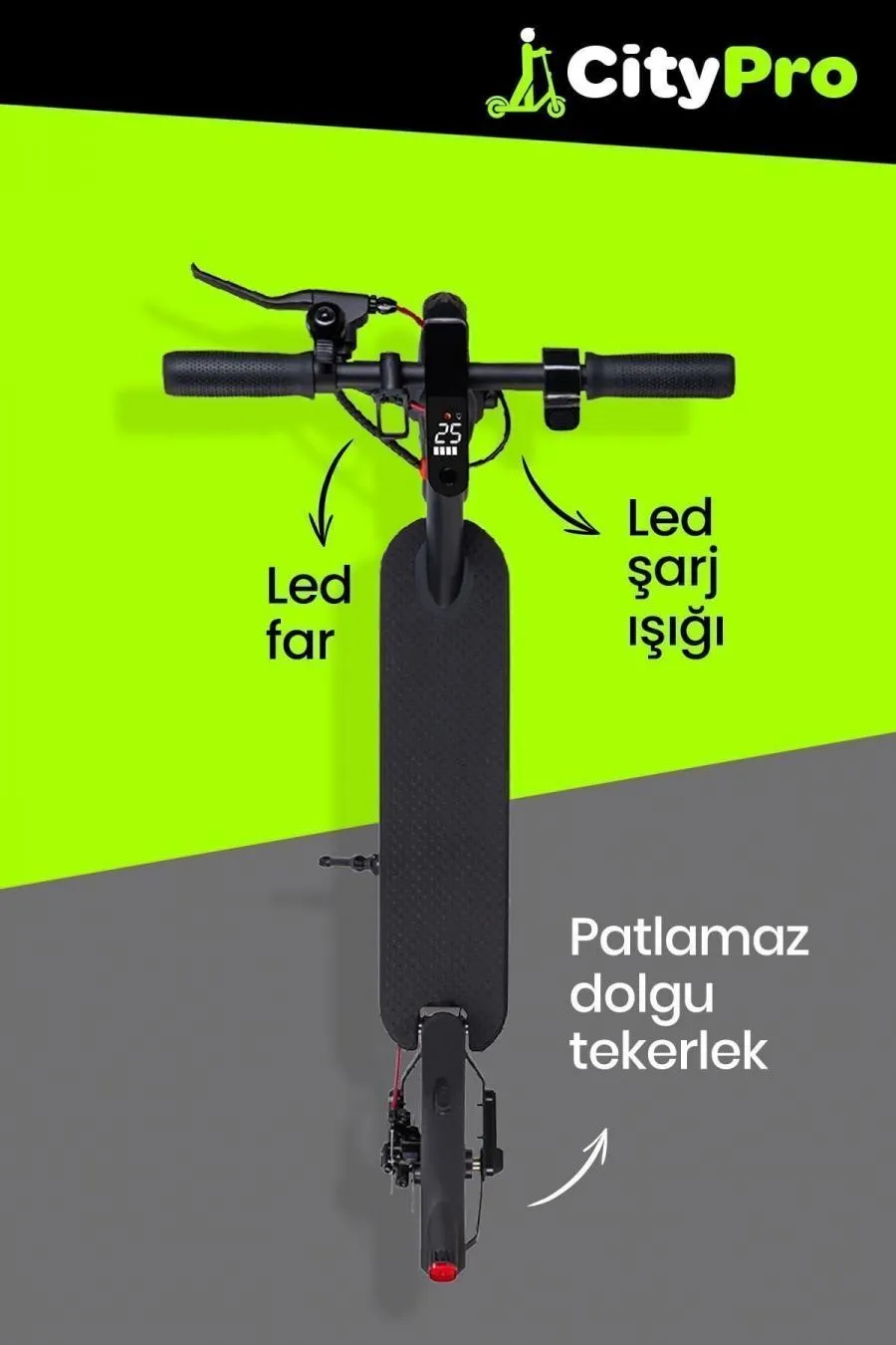 CityPro 350W Güçlü Motor Katlanabilir Elektrikli Scooter - siyah