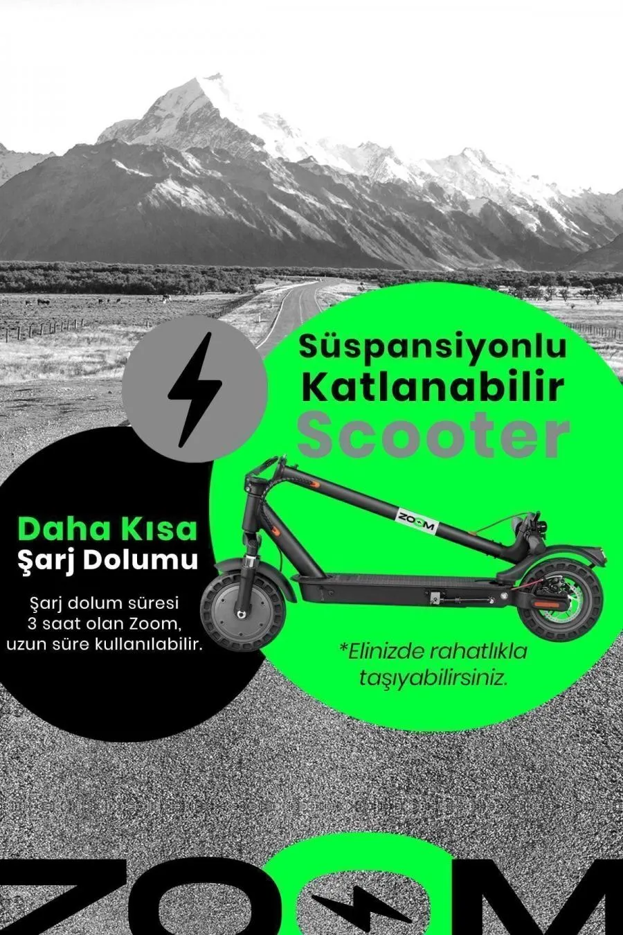 500W Katlanabilir Ön ve Arka Çift Süspansiyonlu Elektrikli Scooter - siyah