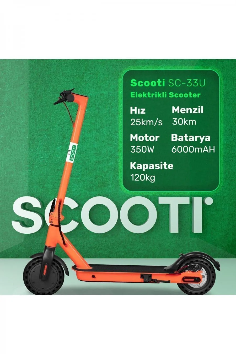 Sc33u Turuncu Katlanabilir Farlı Elektrikli Scooter - TURUNCU