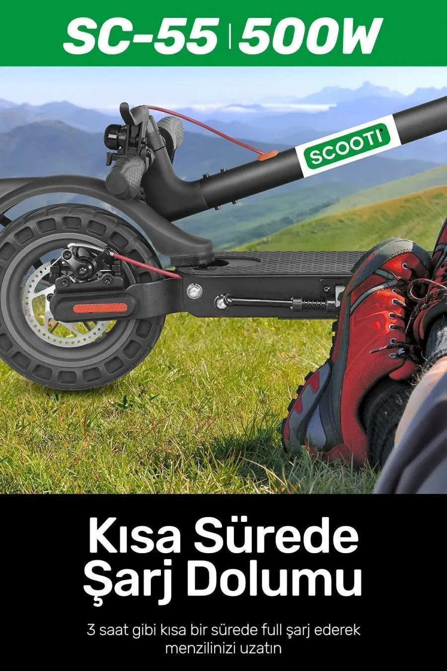 SC55 500W Ön Ve Arka Çift Süspansiyonlu Katlanabilir Elektrikli Scooter - siyah