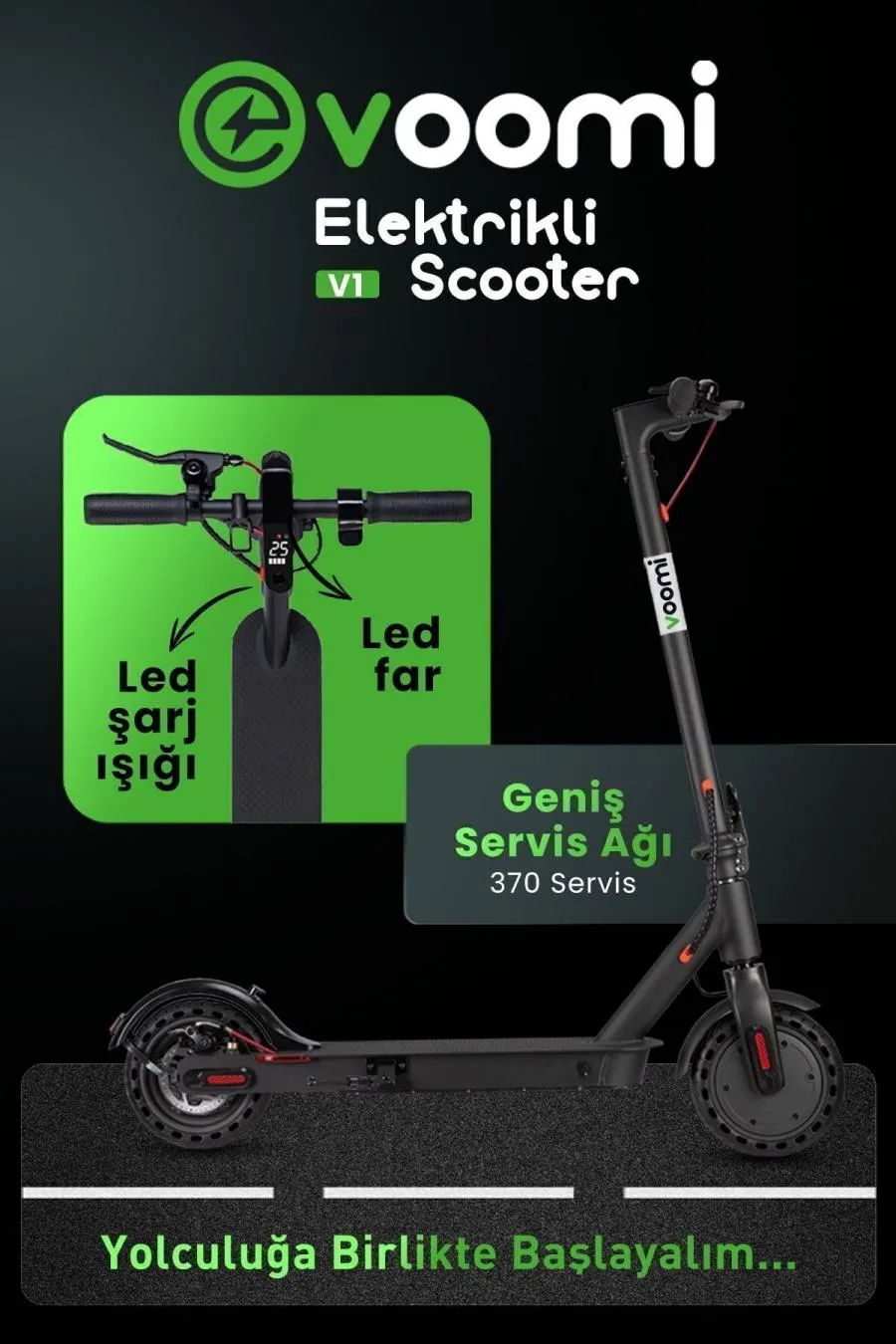 Hızlı Şarj Özellikli Konforlu Elektrikli Scooter - siyah