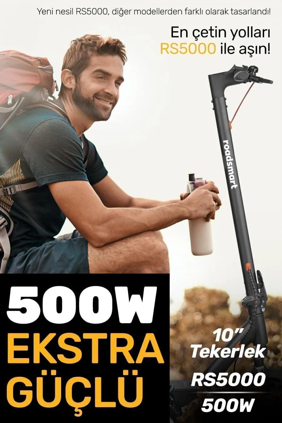 500W ön arka süspansiyonlu 10" patlamaz lastik elektrikli scooter - siyah