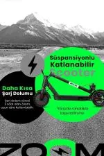 350W Güçlü Motor Katlanabilir Süspansiyonlu Elektrikli Scooter - siyah