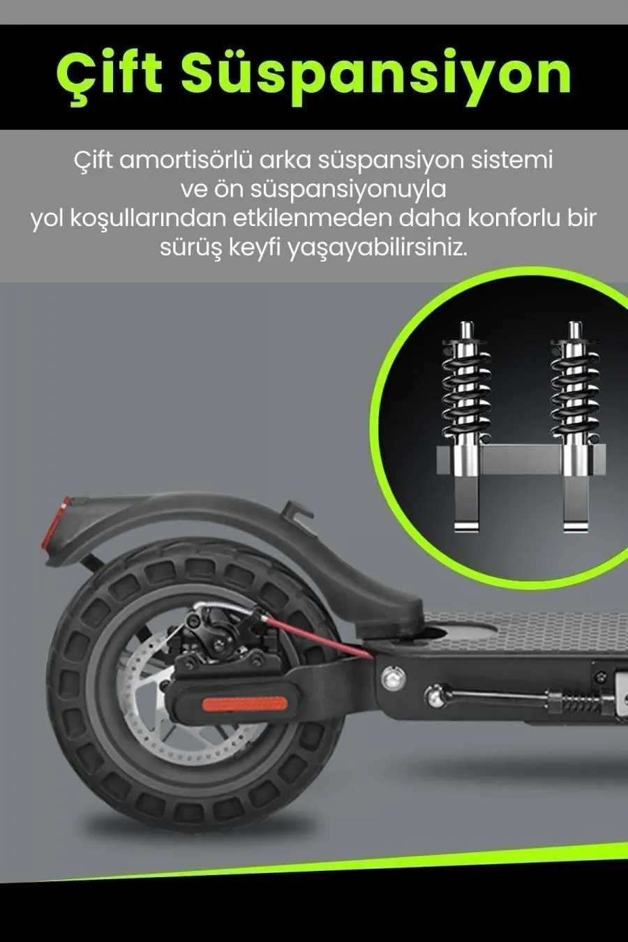 CityPro CP-915 500W Ön Arka Süspansiyon 10” Patlamaz Tekerlekli Elektrikli Scooter - siyah