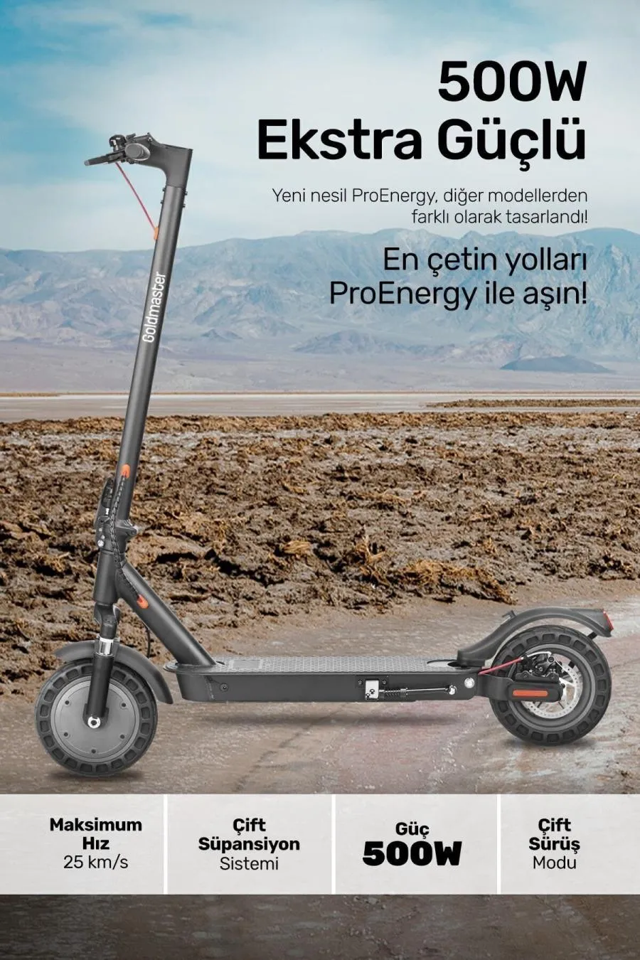 Pro-energy 500w Ön Arka Süspansiyon 10" Patlamaz Tekerlikli Elektrikli Scooter - Siyah