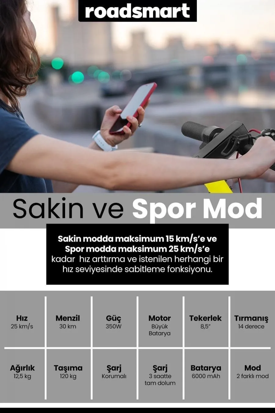 Amortisörlü Garantili Katlanır Patlamaz Lastik Elektrikli Scooter - Sarı