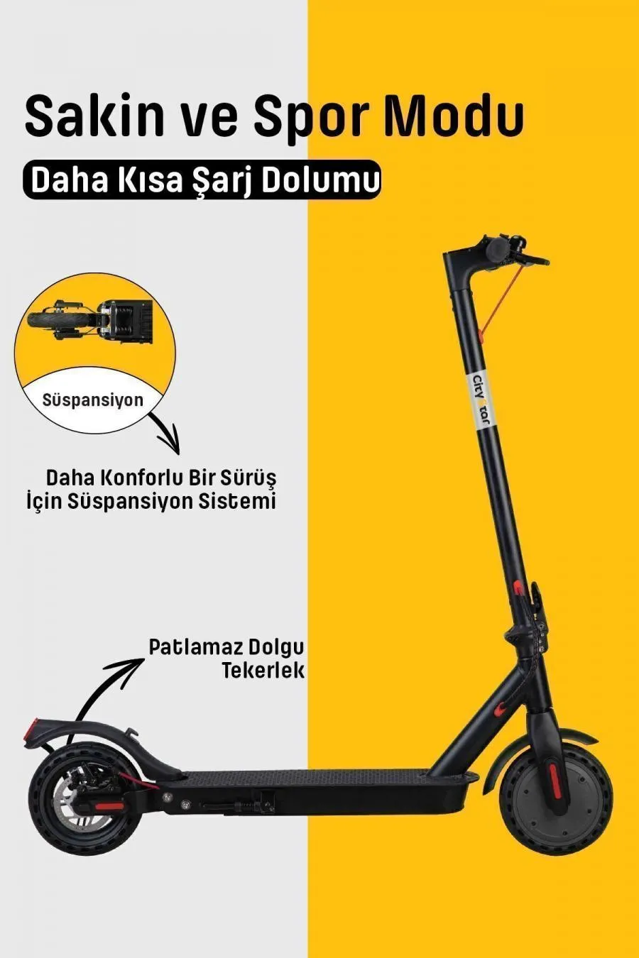 Güçlü Motor Süspansiyonlu Katlanabilir Elektrikli Scooter