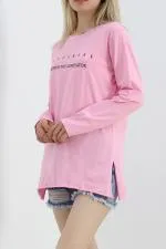 Yan Yırtmaçlı Baskılı Tunik Pembe - 20396.1778.