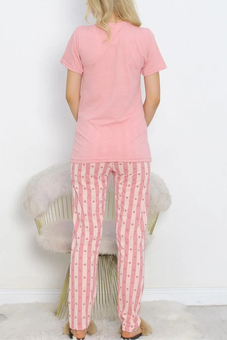 Desenli Pijama Takımı Pembe - 18735.1567.