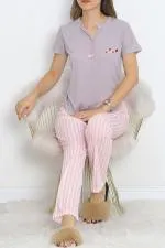 Armut Yaka Ara Biyeli Kısa Kollu Pijama Takımı Pembe - 705.1287.