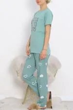 Desenli Pijama Takımı Mint - 18735.1567.