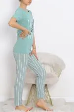 Desenli Pijama Takımı Mintyeşili - 18735.1567.