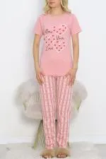 Desenli Pijama Takımı Pembe - 18735.1567.