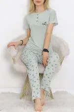 Düğmeli Pijama Takımı Mintsiyah - 704.1287.