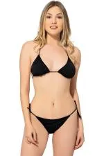 Düz İpli Bağlı Üçgen Bikini Takım Siyah - 11003.1834.