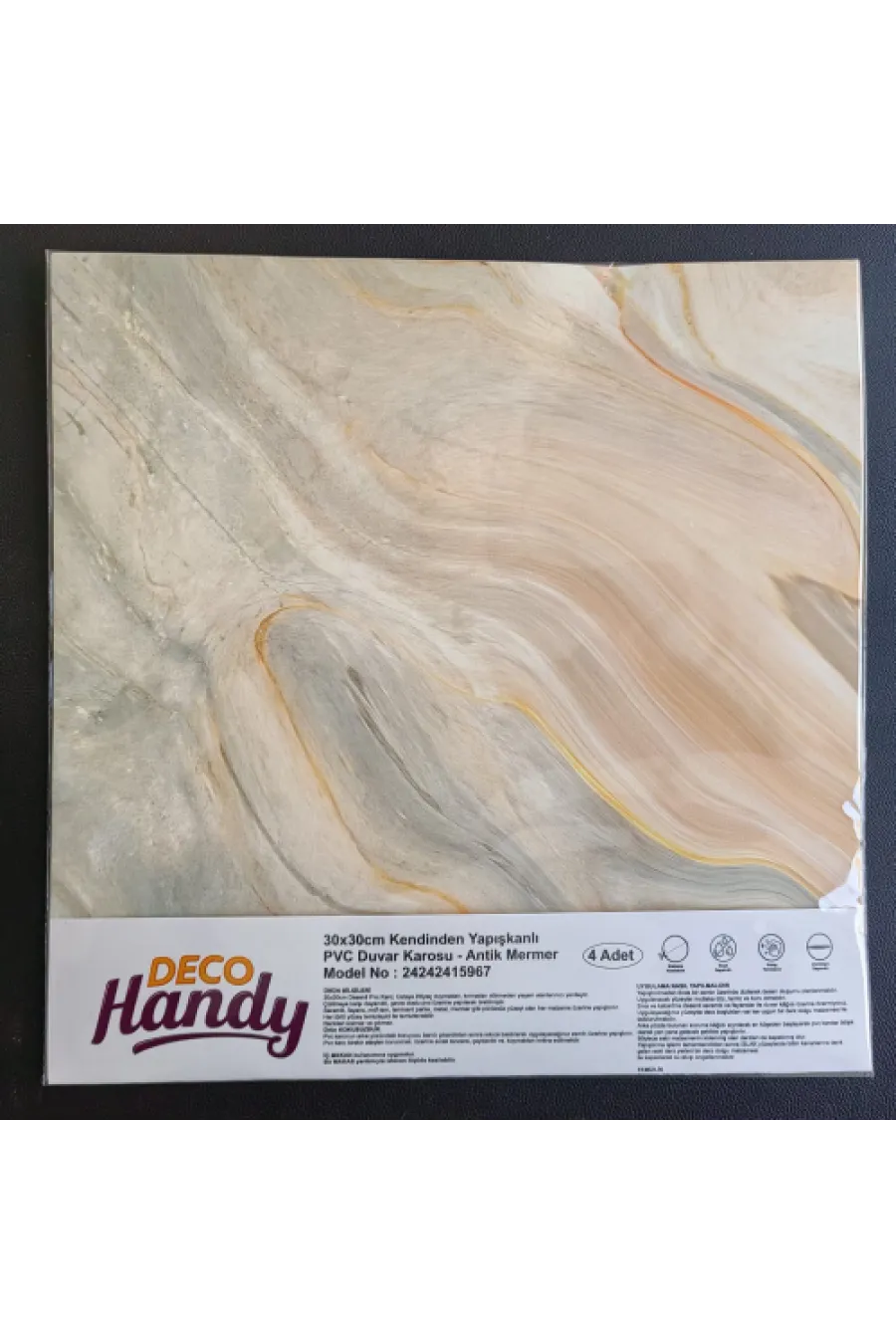 Decohandy 30x30 Cm Pvc Duvar Karosu 4'Lü Paket - Antik Mermer