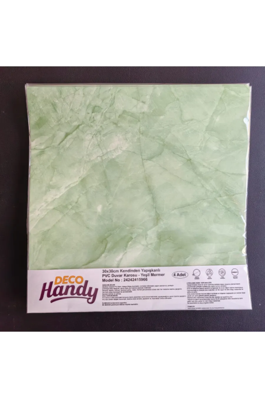 Decohandy 30x30 Cm Pvc Duvar Karosu 4'Lü Paket - Yeşil Mermer