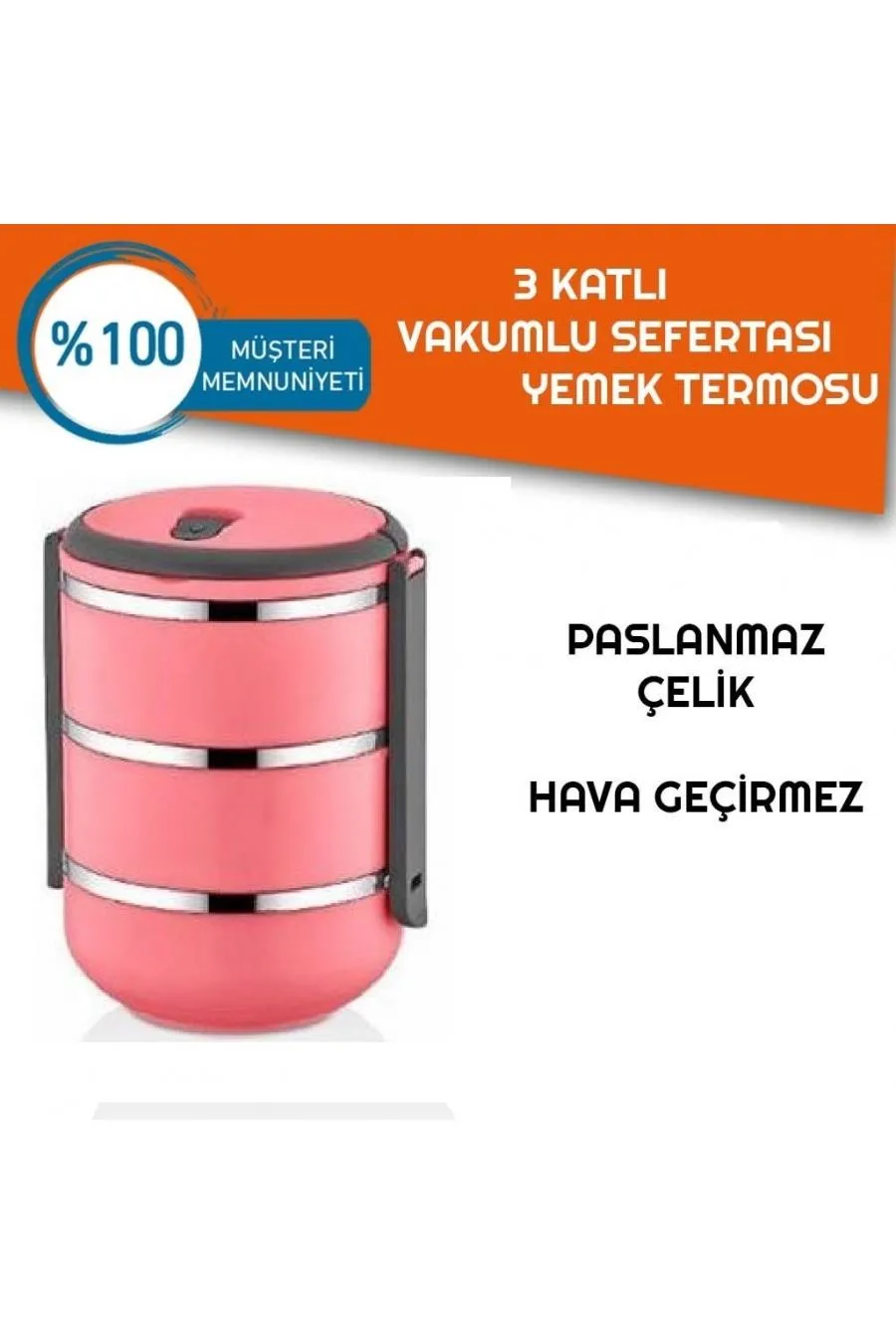 Sefer Tası Yemek Termosu Saklama Kabı Termosu 3lü - Pembe