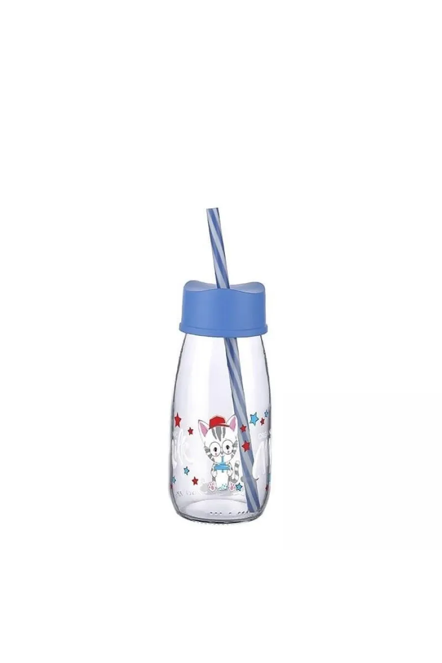 Pipetli Su Ve Süt Şişesi Cam 250 ML - Mavi