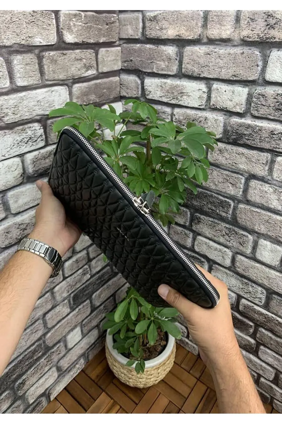 Nakış Desenli Yeşil Clutch Çanta