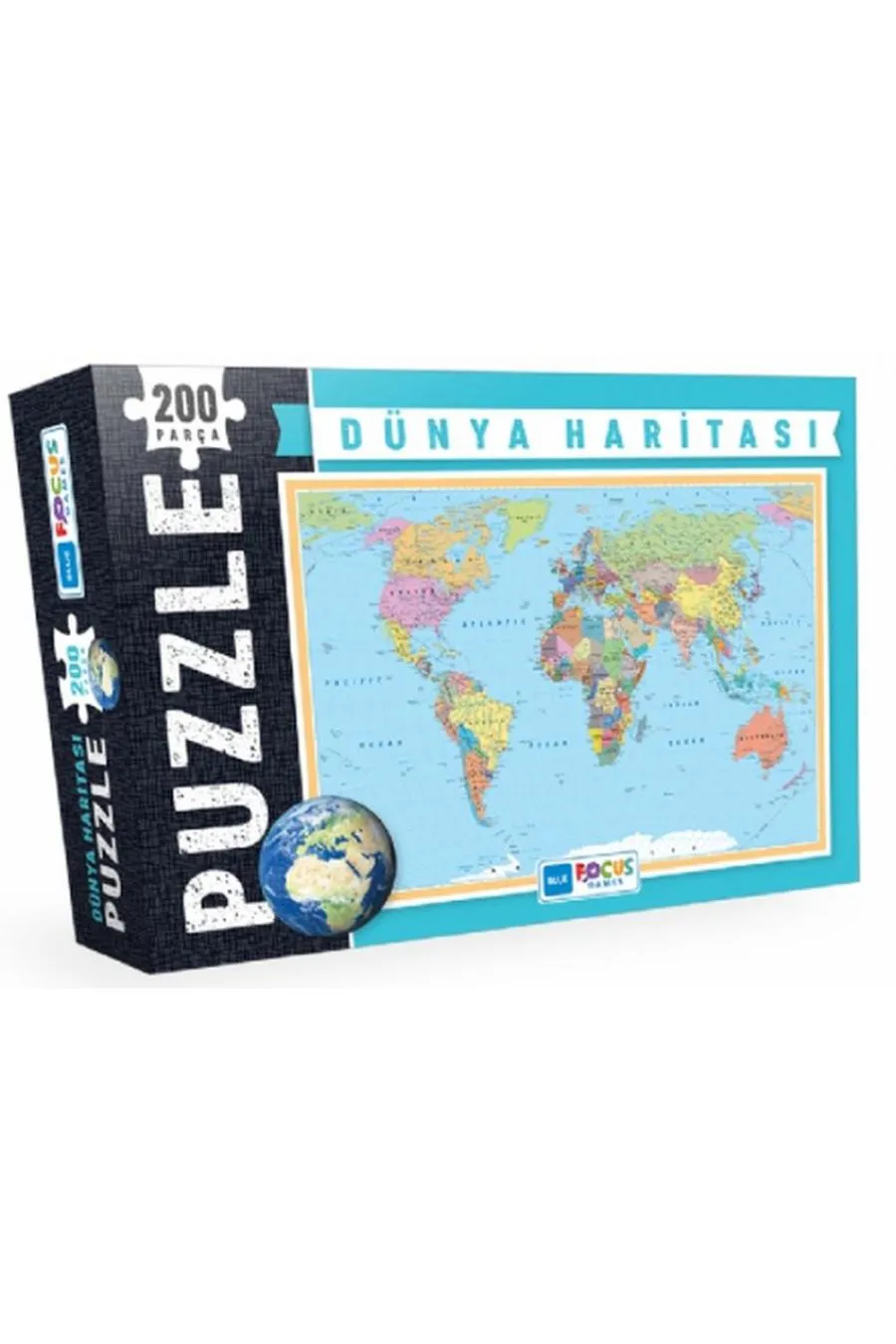 Blue Focus Dünya Haritası - Puzzle 200 Parça  (4022)