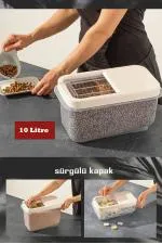 Sürgülü Kapaklı 10 LT Erzak Bakliyat Un Şeker Saklama Kabı