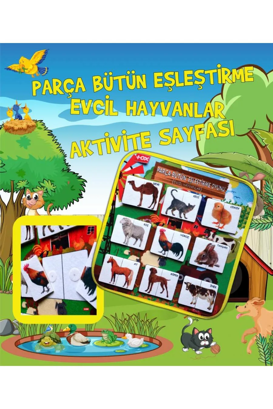 ( Evcil Hayvanlar ) Parça-Bütün Eşleşmeler Keçe Cırtlı Aktivite Sayfası - Çocuk Etkinlik, Eğitici