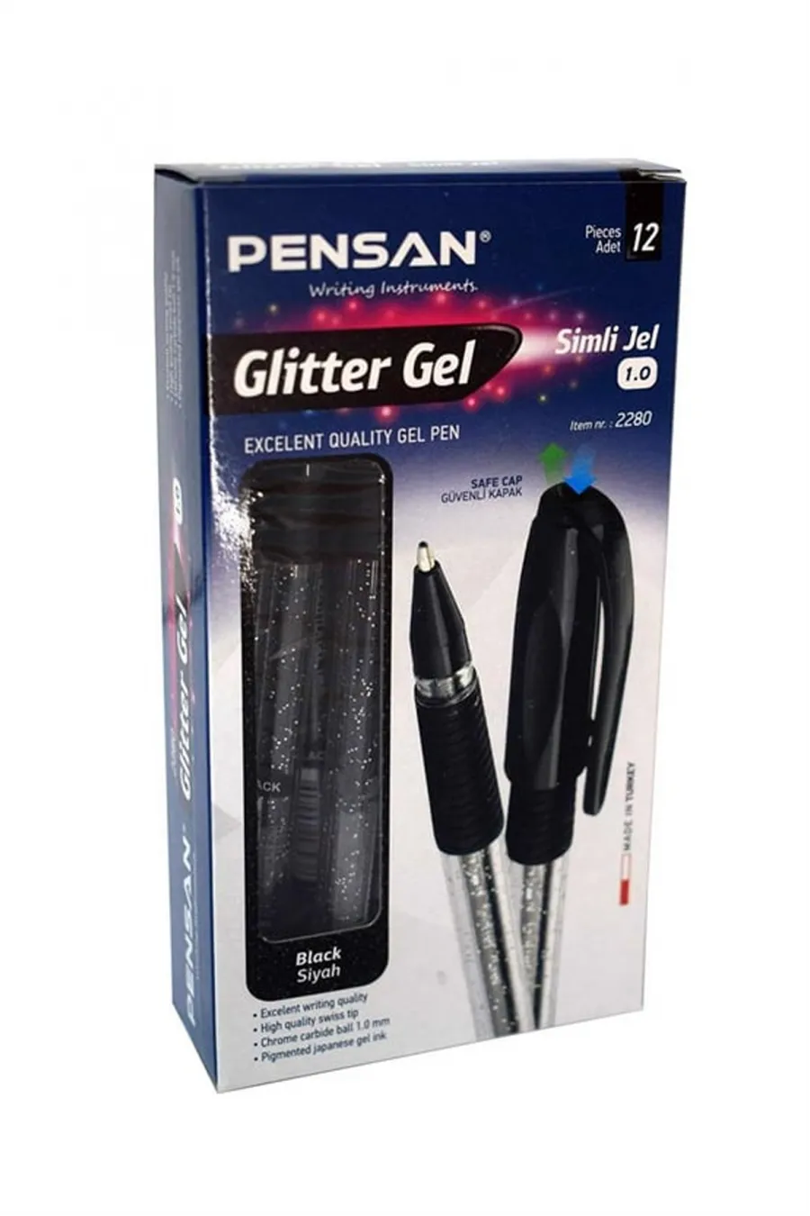 Glitter Simli Jel Kalem 1 Mm Siyah 12'li