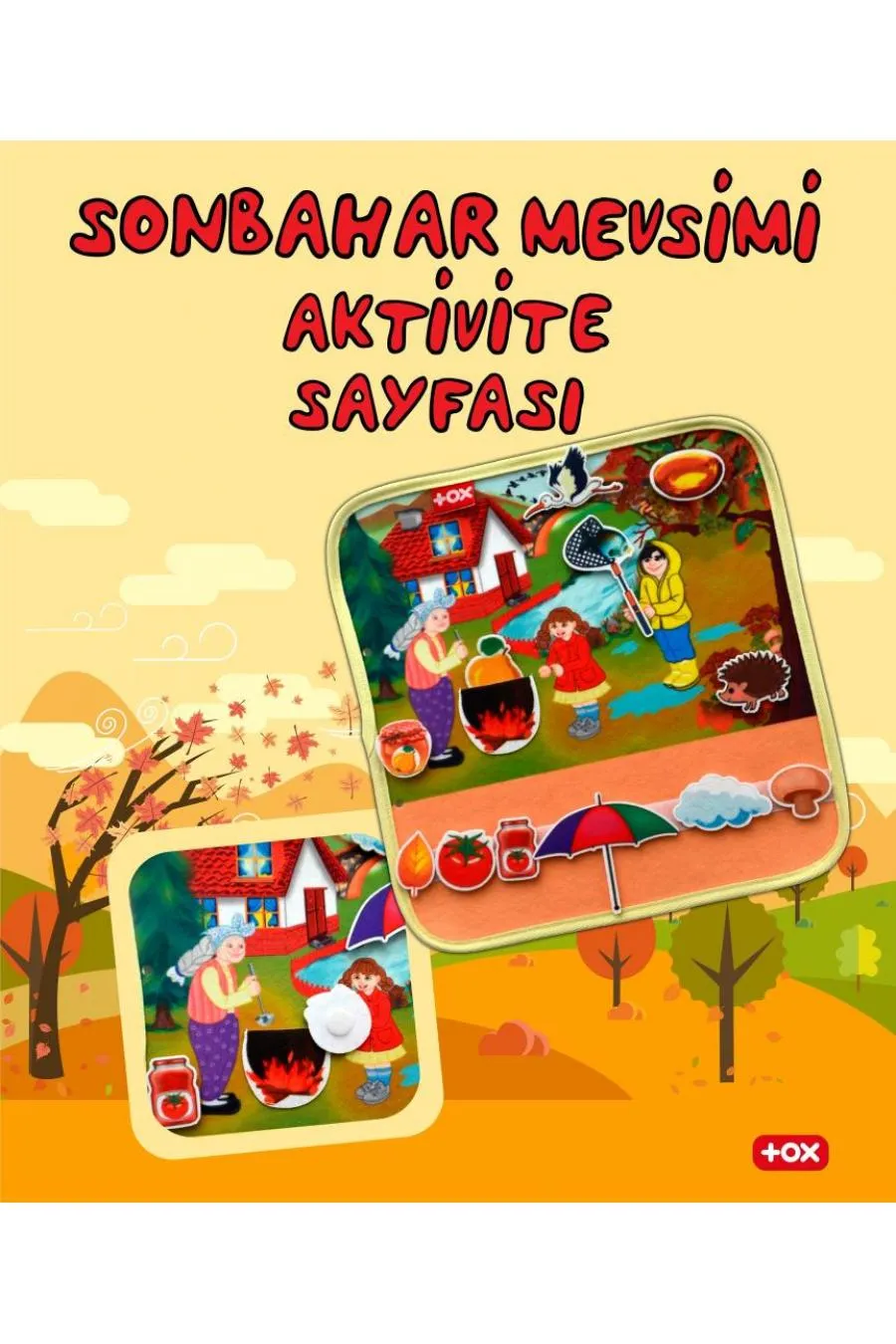 ( Sonbahar ) Keçe Cırtlı Aktivite Sayfası - Çocuk Etkinlik , Eğitici Oyuncak