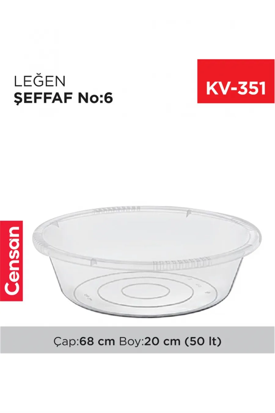 6 No Leğen Şeffaf Çamaşır Leğeni 50 Litre E425