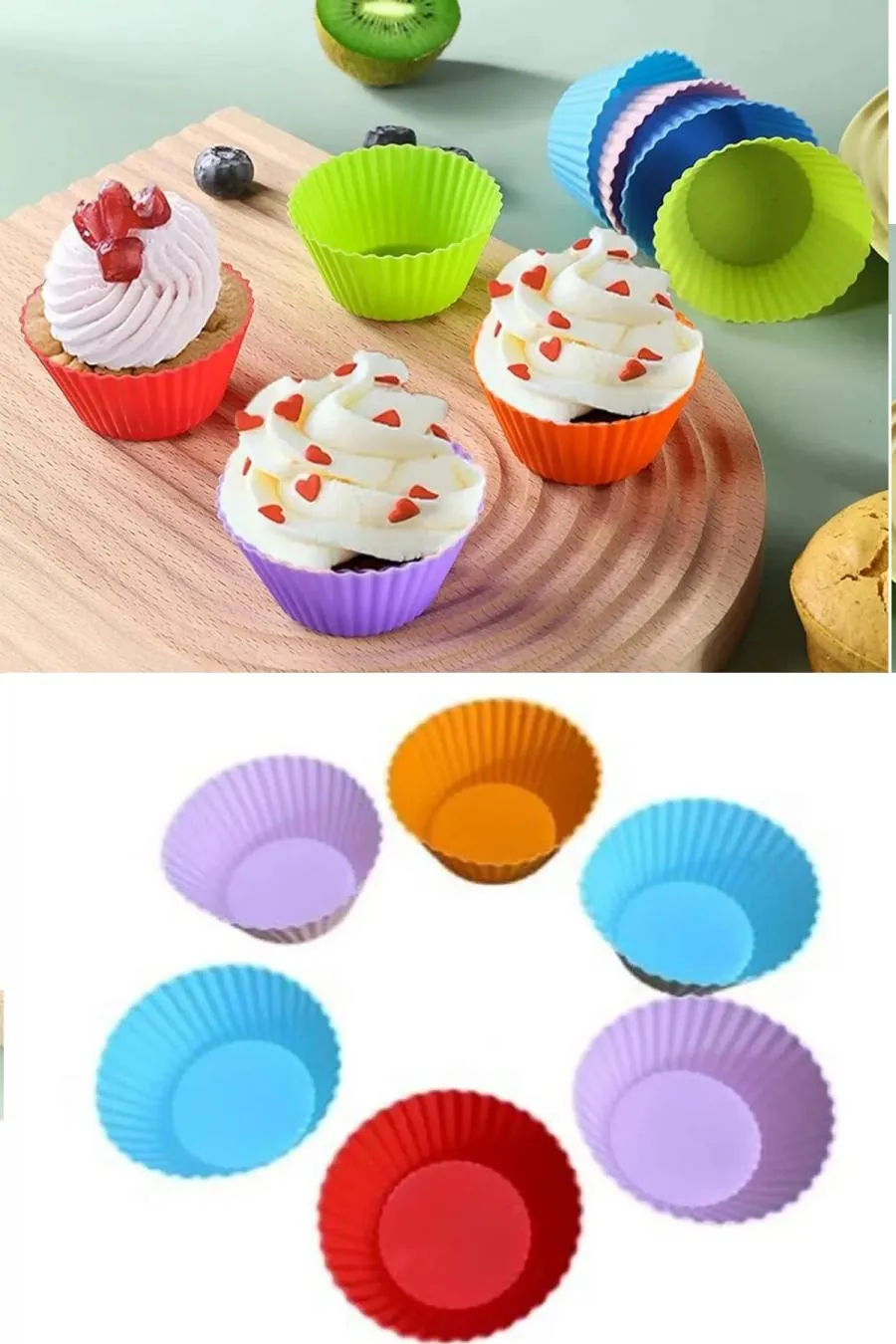 6 Adet Yıkanabilir Mini Tırtıklı Muffin Kalıbı- Ribanalı Kek-Cupcake- Renkli Hamur Işi Kabı