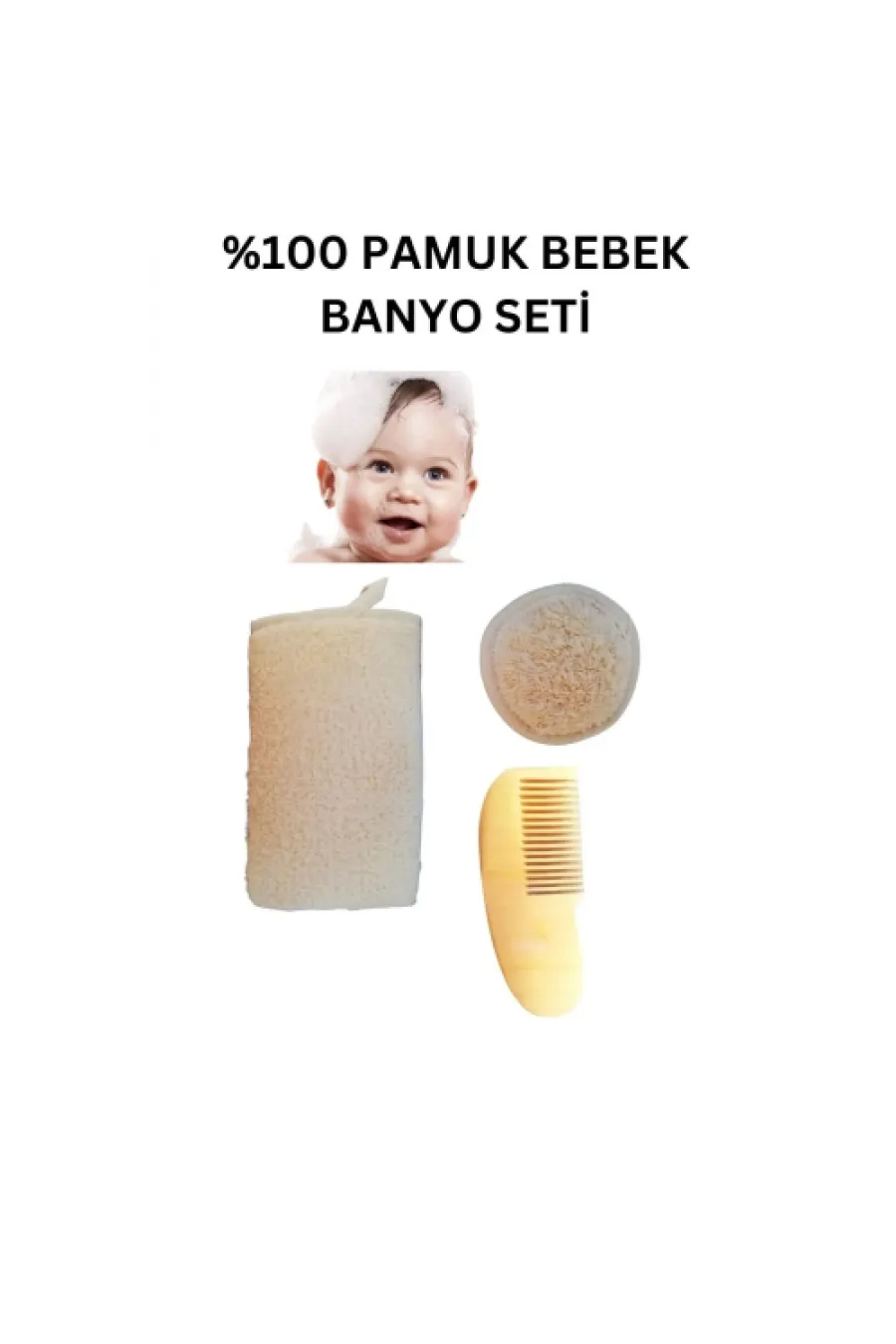 %100 Doğal Pamuk Bebek Banyo Lifi, Doğal Pamuklu Bebek Yüz Lifi, Bebek Limon Ağacı Ahşap Tarak Set