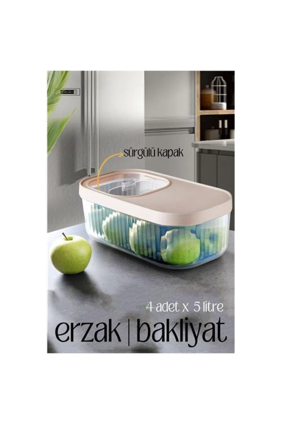 MultiBox Erzak Bakliyat Kutusu Sürgülü Kapak 5 Litre 4 ADET