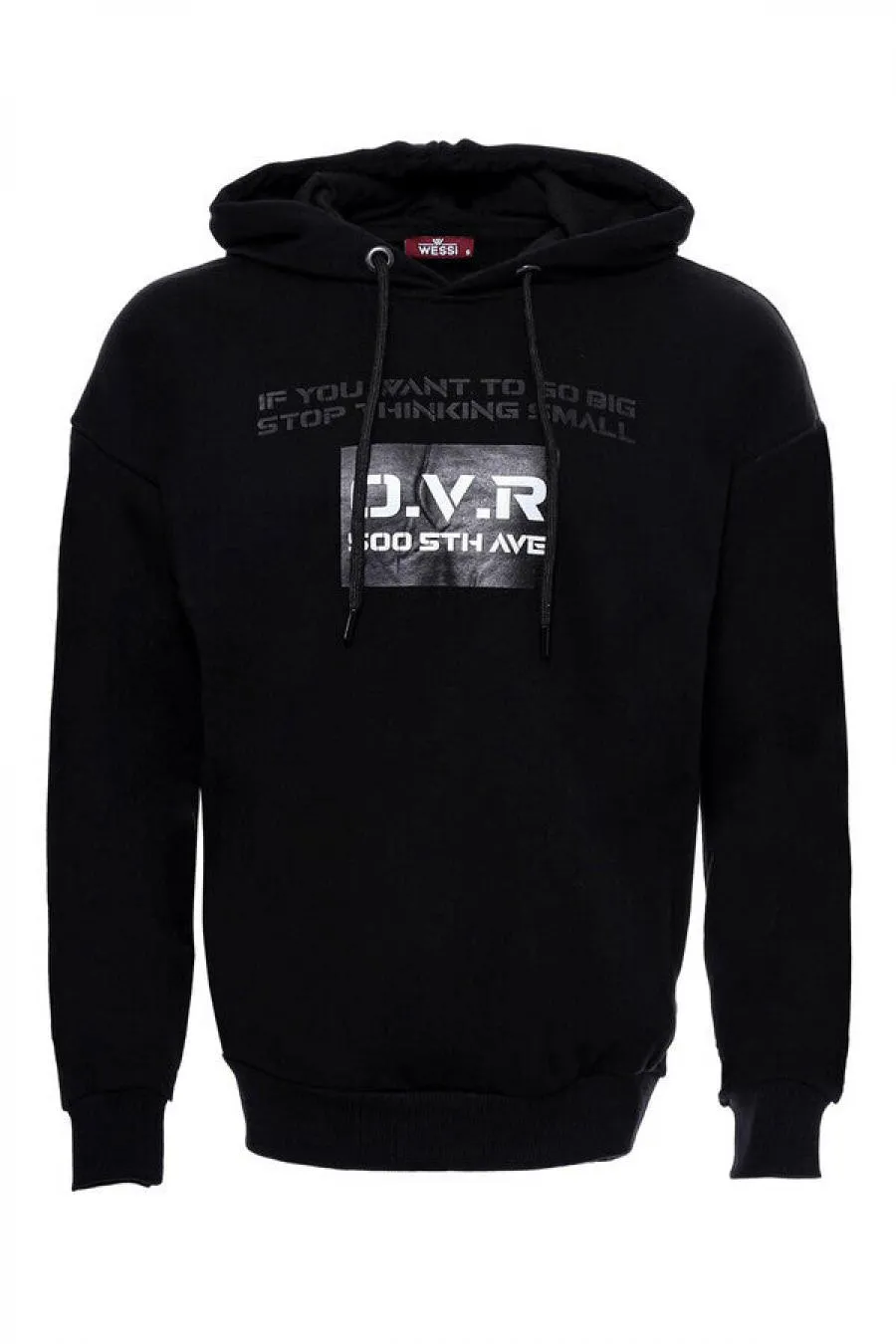 Kapşonlu Baskılı Siyah Erkek Sweatshirt - Wessi