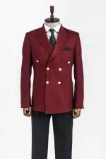 Kruvaze Slim Fit Bordo Erkek Ceket - Wessi