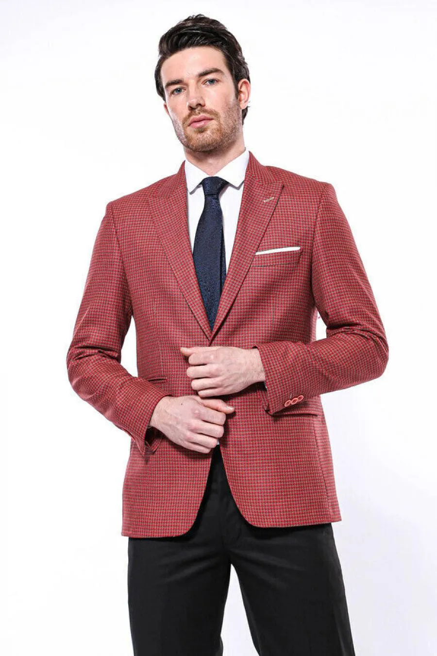 Kendinden Desenli Slim Fit Bordo Ceket - Wessi