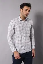 Ekose Desenli Slim Fit Krem Gömlek | Wessi