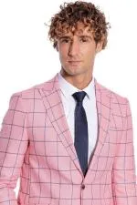 Mavi Kare Desenli Slim Fit Pembe Erkek Ceket - Wessi