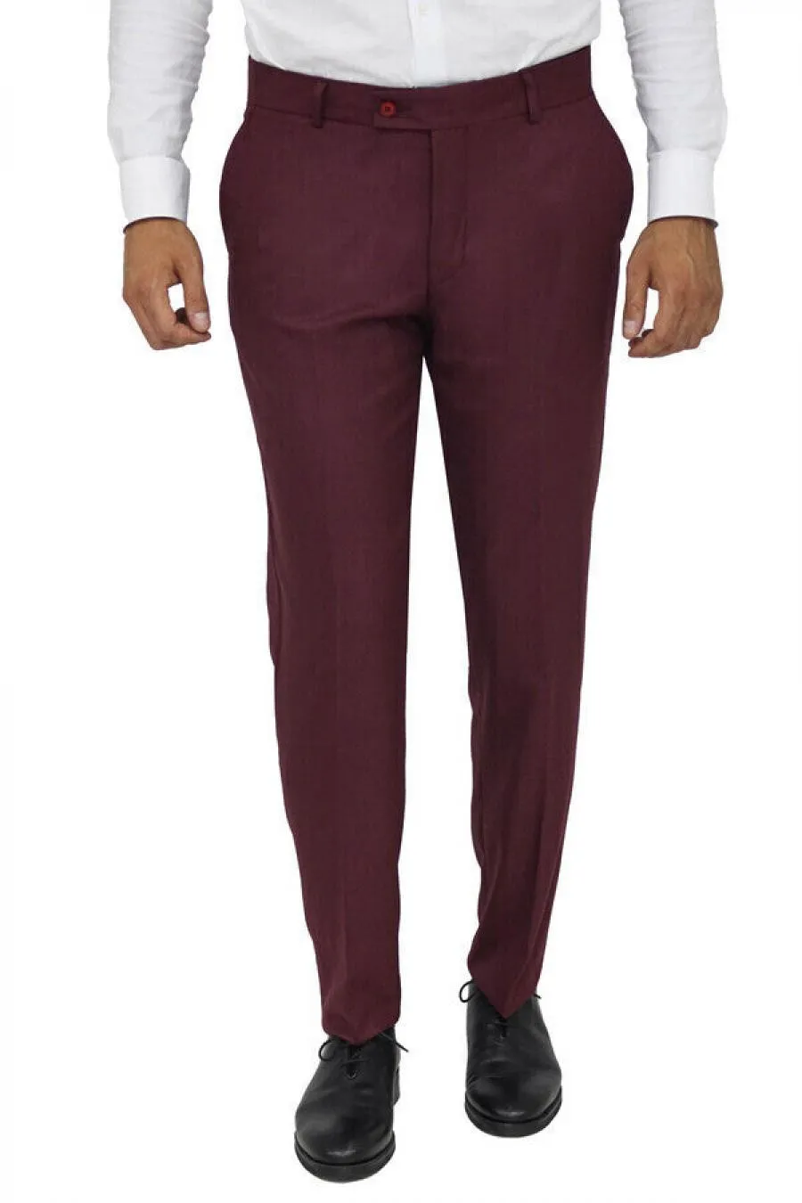 Slim Fit Desensiz Kumaş Bordo Erkek Pantolon - Wessi