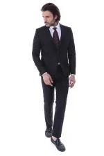 İki Parça Slim Fit Siyah Erkek Takım Elbise - Wessi