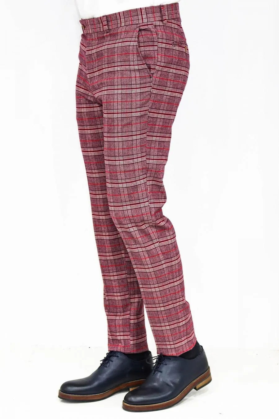 Ekose Desenli Slim Fit Bordo Erkek Pantolon - Wessi