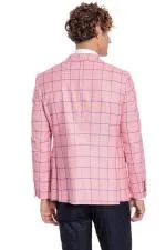 Mavi Kare Desenli Slim Fit Pembe Erkek Ceket - Wessi