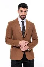 Slim Fit Desenli Taba Erkek Ceket - Wessi