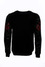 Siyah Taşlı Ve Desenli Sweatshirt - Wessi