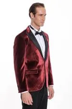 Kadife Slim Fit Bordo Erkek Smokin Ceket - Wessi