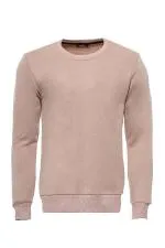 Bej Desensiz Bisiklet Yaka Sweatshirt - Wessi